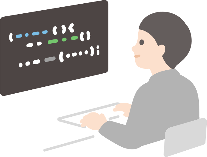 パソコンでコーディングをしているイラスト